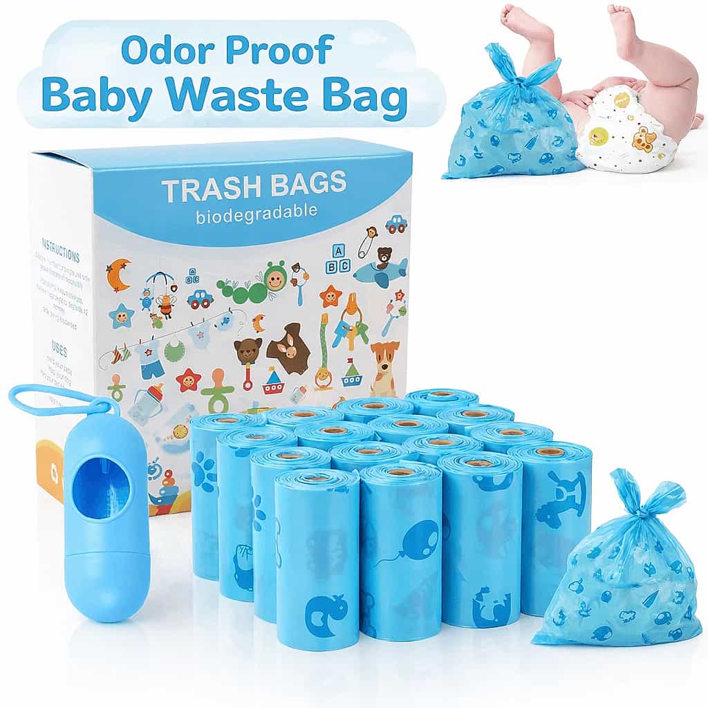 Eco‑Friendly Kid / Kitchen Waste Disposal Bags ( Odor Proof / Leak Proof ) (180 Bags + 1 Dispenser )