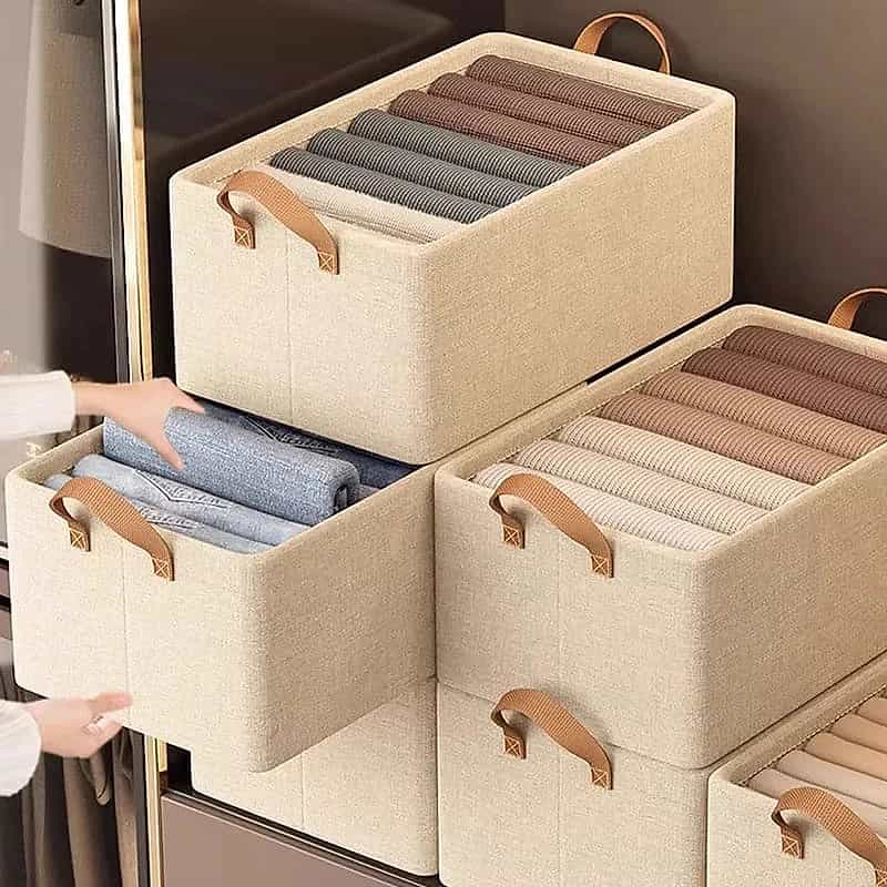 Clothes Storage Basket with Steel Frame and Handles | Rust-Resistant Fabric Organizer