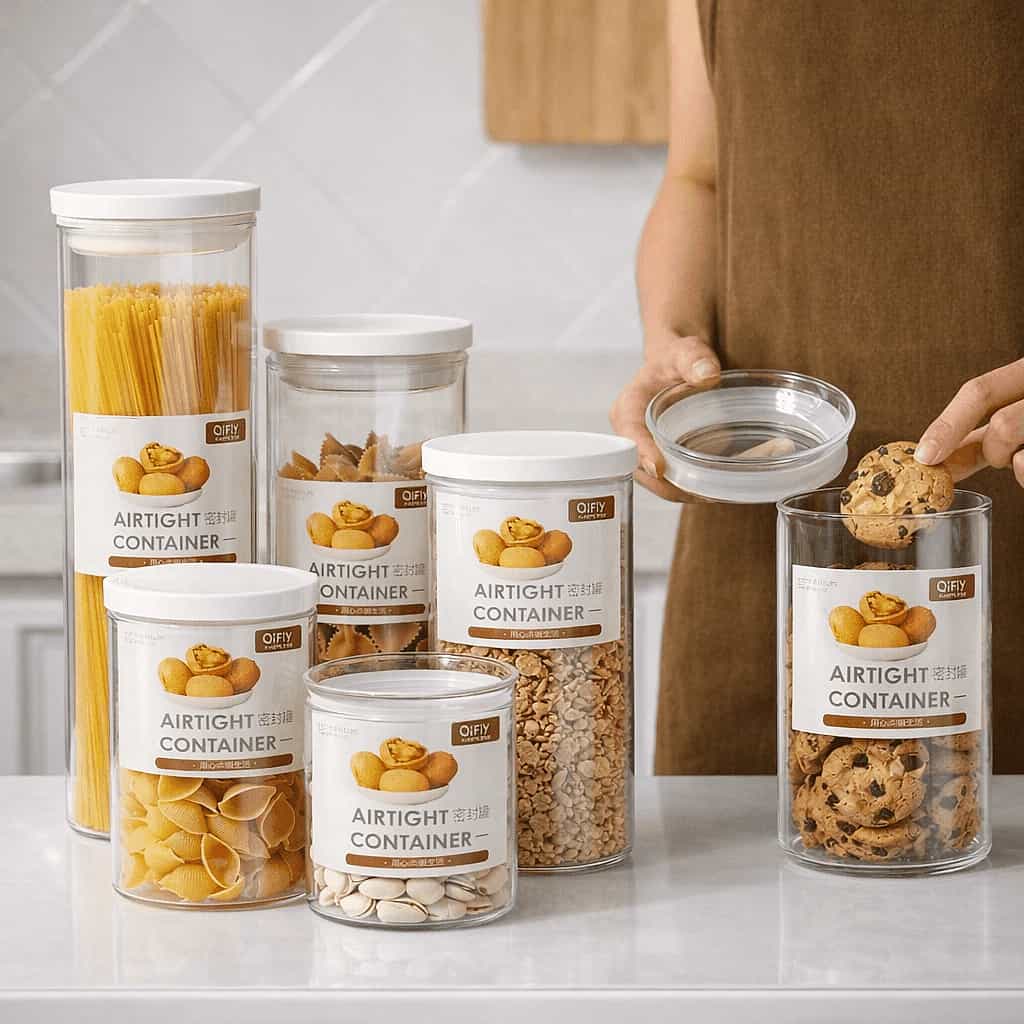 Airtight Food Storage Container (750 ml / 1500 ml) – Transparent Stackable Grain & Rice Organizer