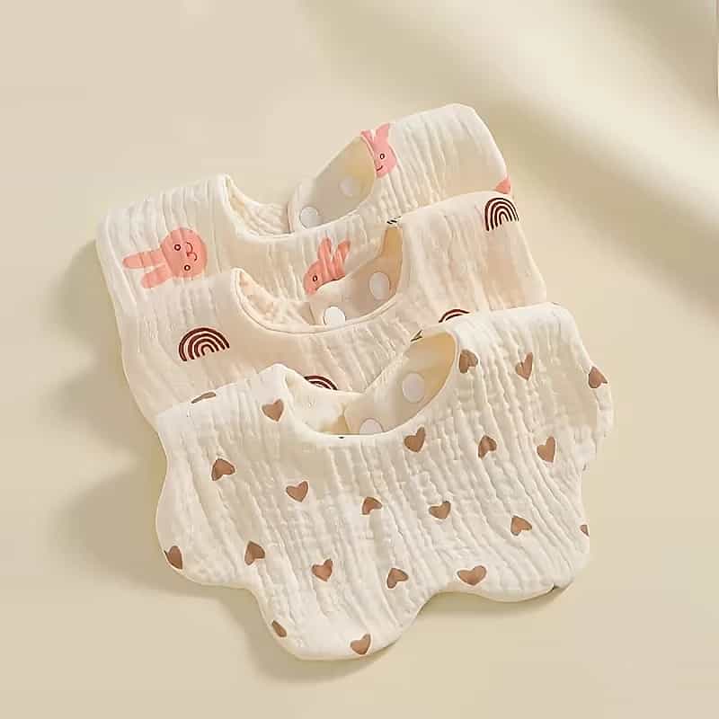 Pure Cotton Bibs | Infant Drool Towels | Mealtime Pouches | Crinkle Cotton Cloth Baby Bibs