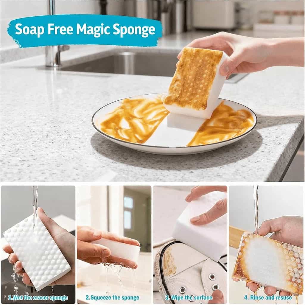 Soap Free Cleaning Sponge Eraser – Multipurpose Stain Removal Pads ( Re-Usable | 5 pcs per set )