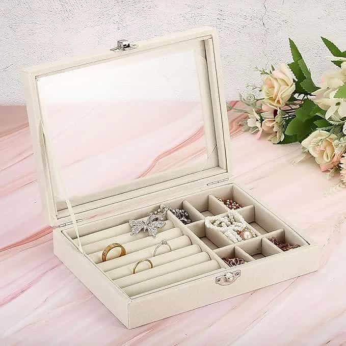 Velvet Jewelry Box with Glass Cover
