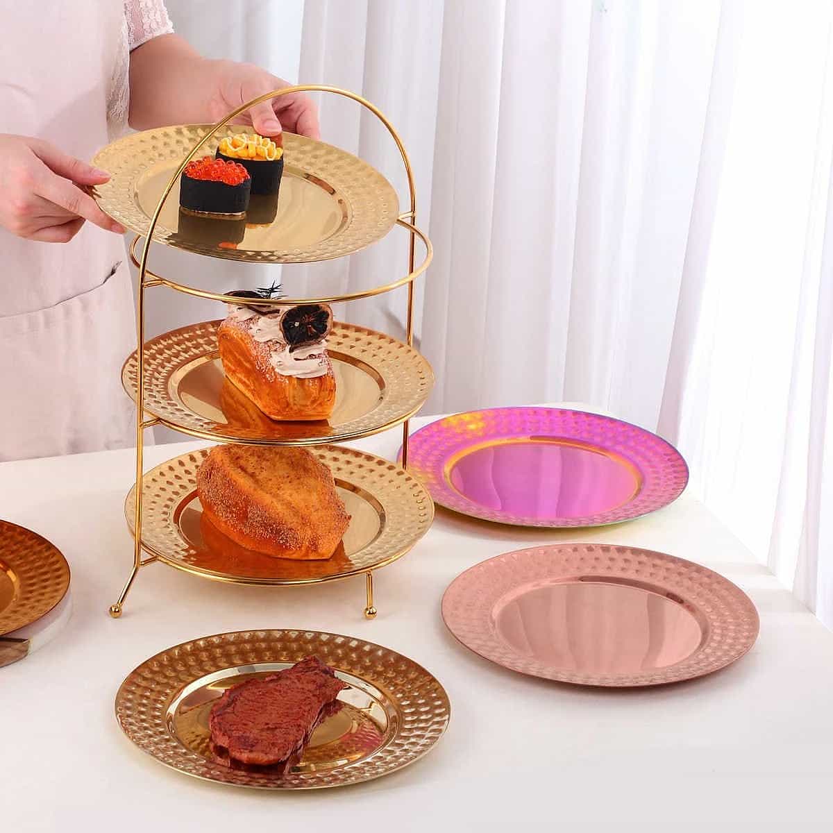 3-Tier Stainless Steel Dessert Serving Tray with Stand