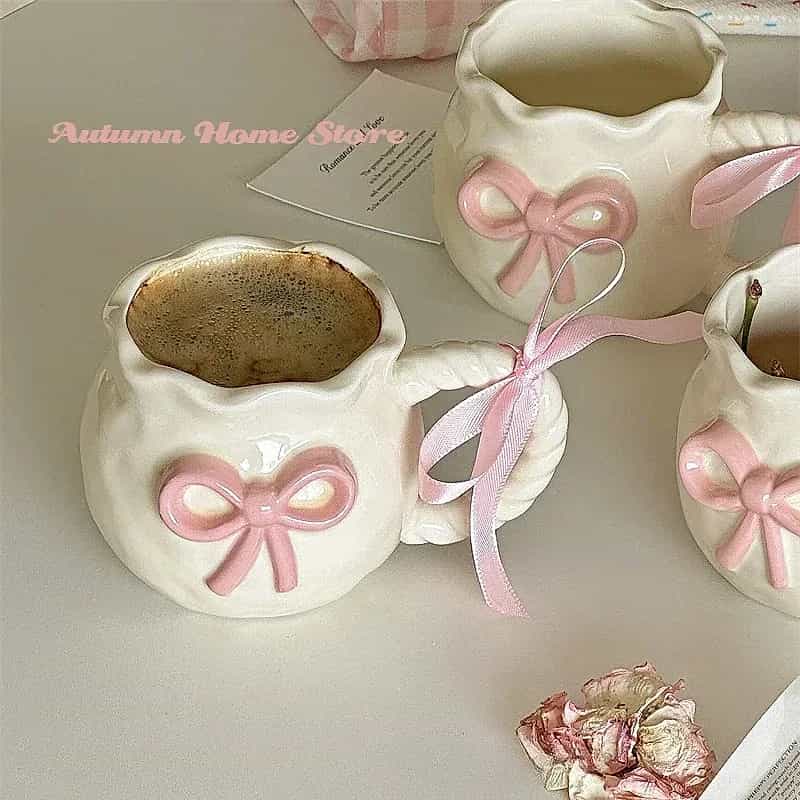Handmade Ceramic Pink Bow Mug – 380ml