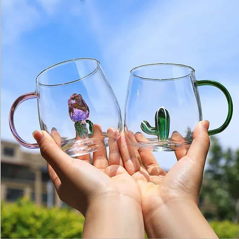 Cute 3D Glass Mug – Transparent Borosilicate Cup | Rabbit, Cat claw, Flamingo, Rose, Cactus, Duck, Dolphin, Star fish