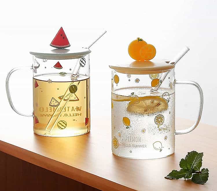 Cute Fruit-Themed Glass Mug with Lid & Straw | 450ml
