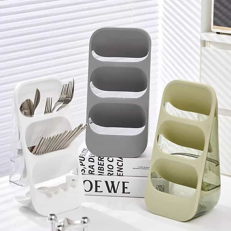 3-Compartment Vertical Cutlery Organizer with Drainage