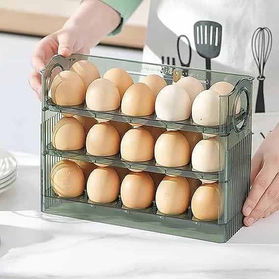 Automatic Flip Egg Storage Box – 3-Layer Refrigerator Egg Tray
