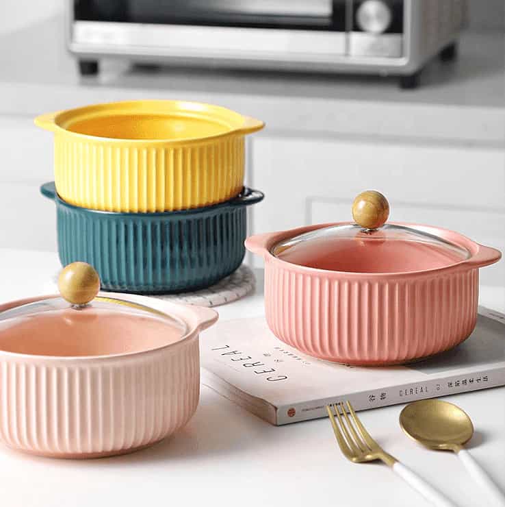 Ceramic Soup & Salad Bowl with Lid – With Glass Cover (1 PC)