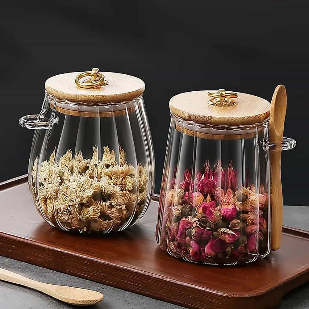 Glass Storage Jar with Bamboo Lid & Spoon