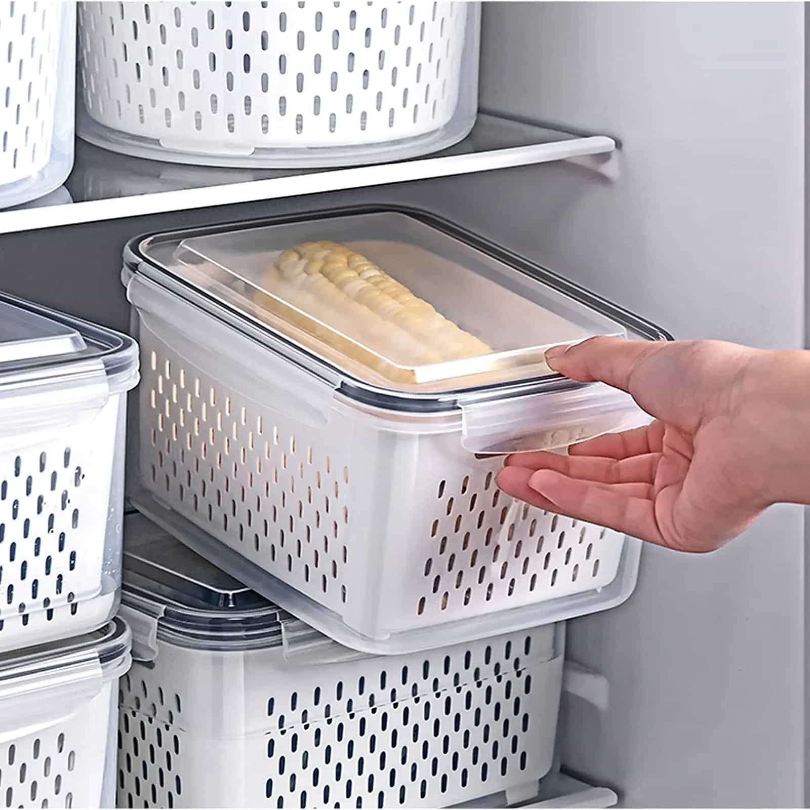 Fridge Food Storage Containers with Lids & Strainer