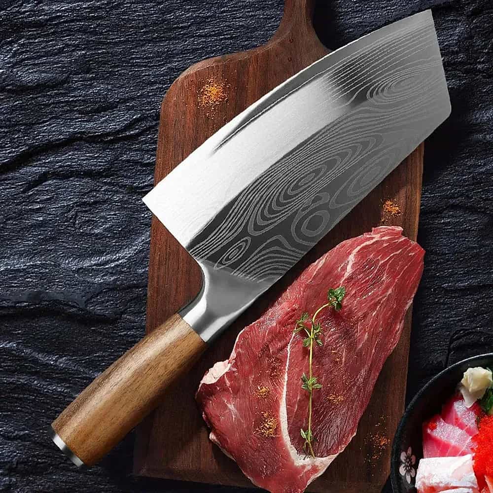 High Carbon Steel Cleaver Knife with Wood Handle