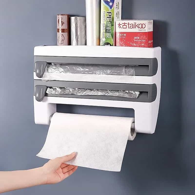 Adhesive 3-in-1 Kitchen Foil & Wrap Dispenser – Organized & Convenient Storage