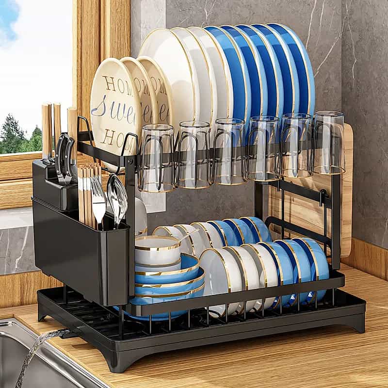 2-Tier Carbon Steel Dish Rack With Anti Rust Coating