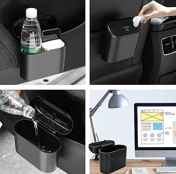 Car Dust Bin with Push-Lid – Portable Hanging Organizer for Car Doors, Cup-Holders, Home & Office