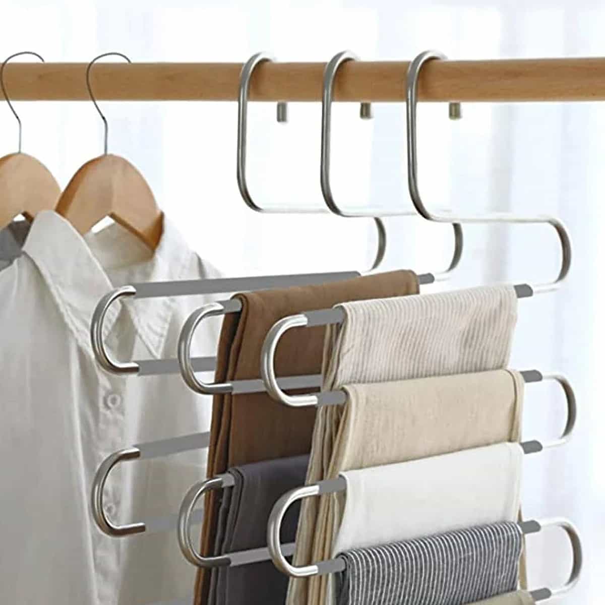 5-Layer S-Shaped Stainless Steel Pants Hanger | Shawl, Scarf hanger