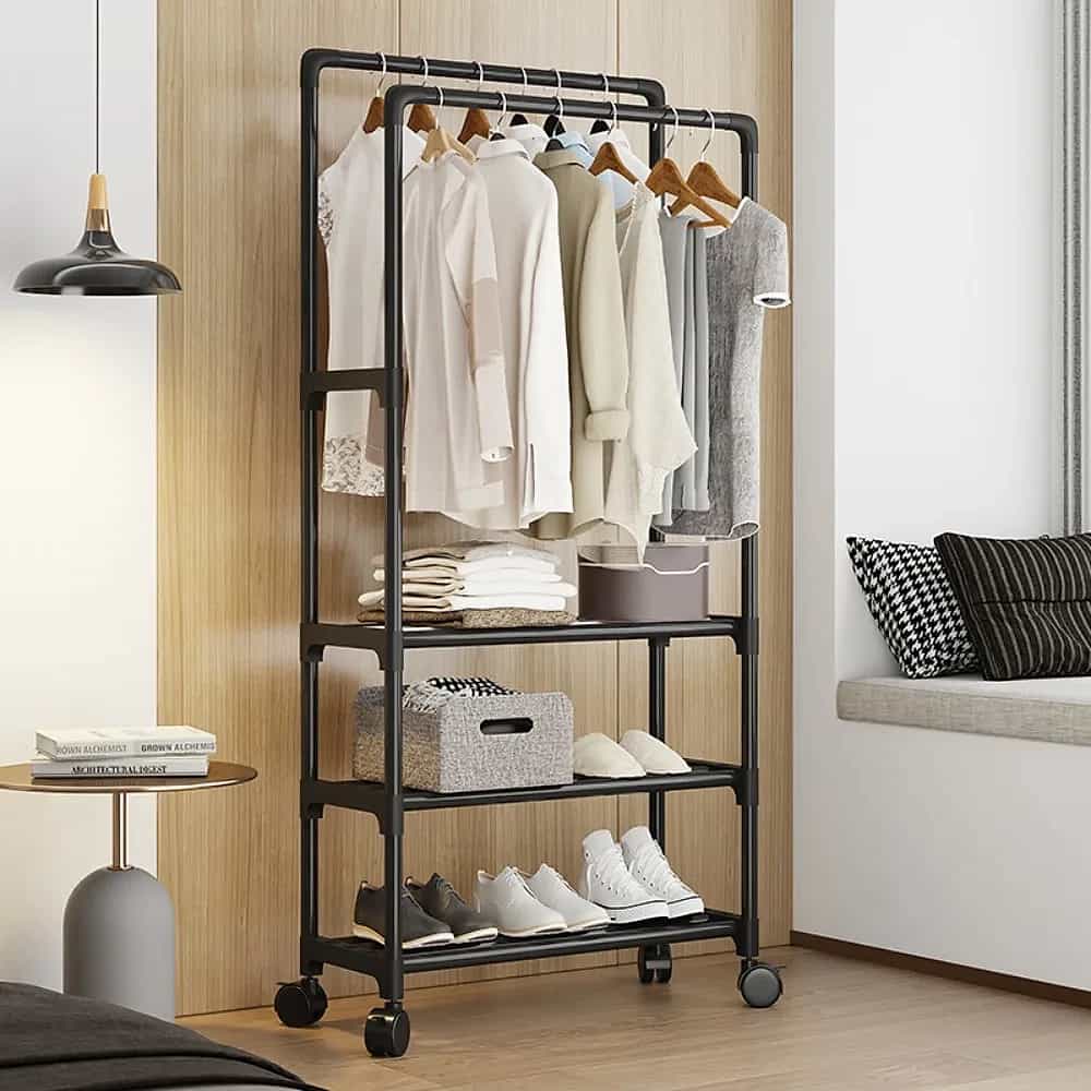 Dual-Pole Floor Standing Coat Rack