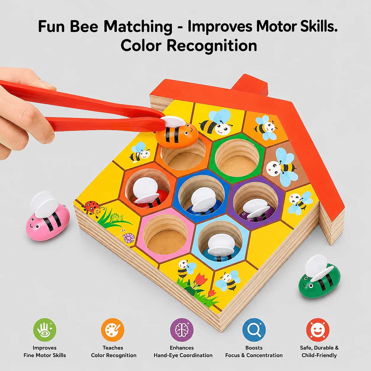 Wood City Bee to Hive Matching Toy for Preschool Learning