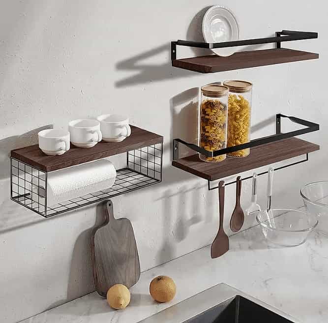 Wall‑Mounted Shelf with Basket and a Hanging Bar Set (1 basket + 2 racks)