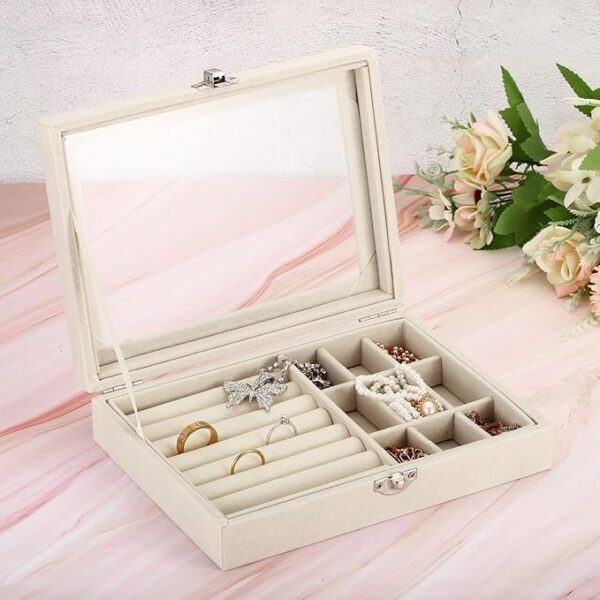 Velvet Jewelry Box with Glass Cover