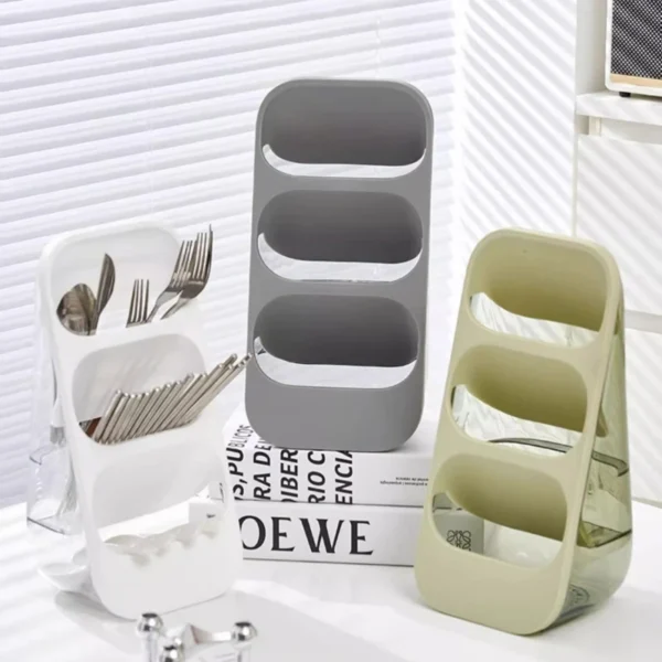 3-Compartment Vertical Cutlery Organizer with Drainage