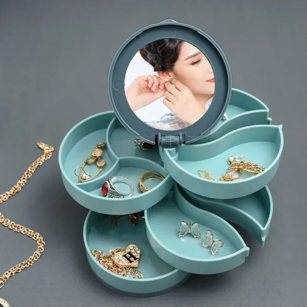 4-Layer Rotating Jewelry Storage Box with Mirror