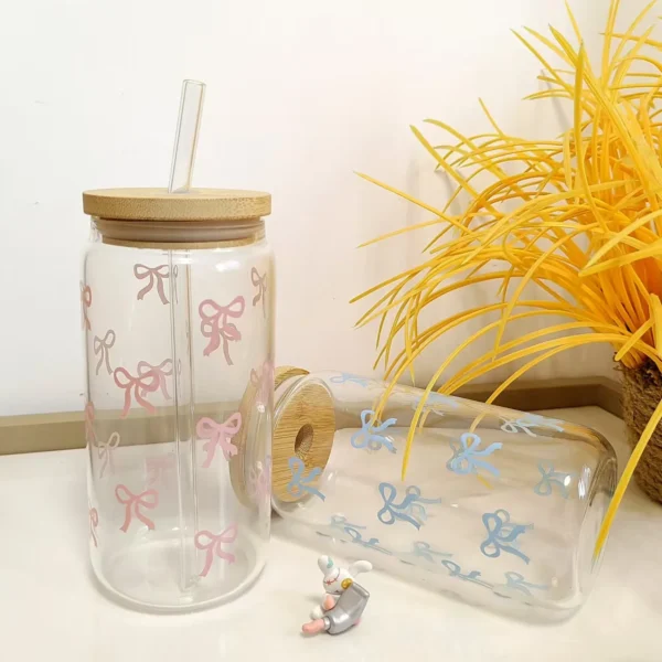 Cute Bow Tumbler Cup with Lid & Straw – 500ml
