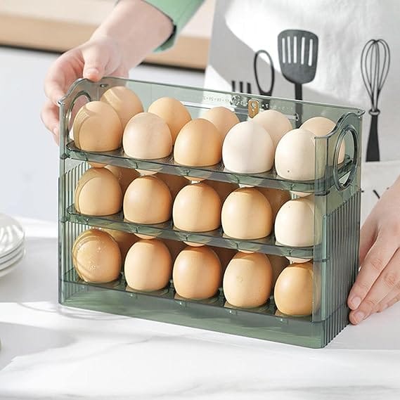 Automatic Flip Egg Storage Box – 3-Layer Refrigerator Egg Tray