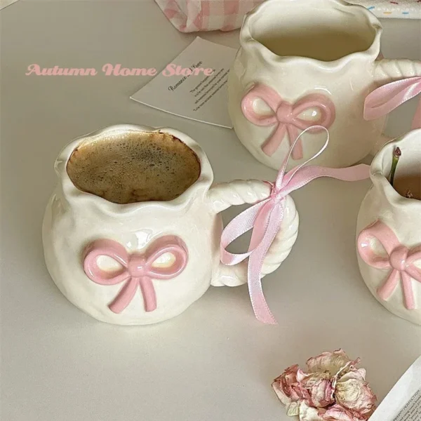 Handmade Ceramic Pink Bow Mug – 380ml